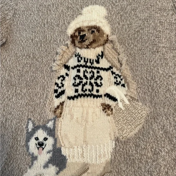 Ralph Lauren Tan Sweater with Bear and Dog Motif - Picture 3 of 4